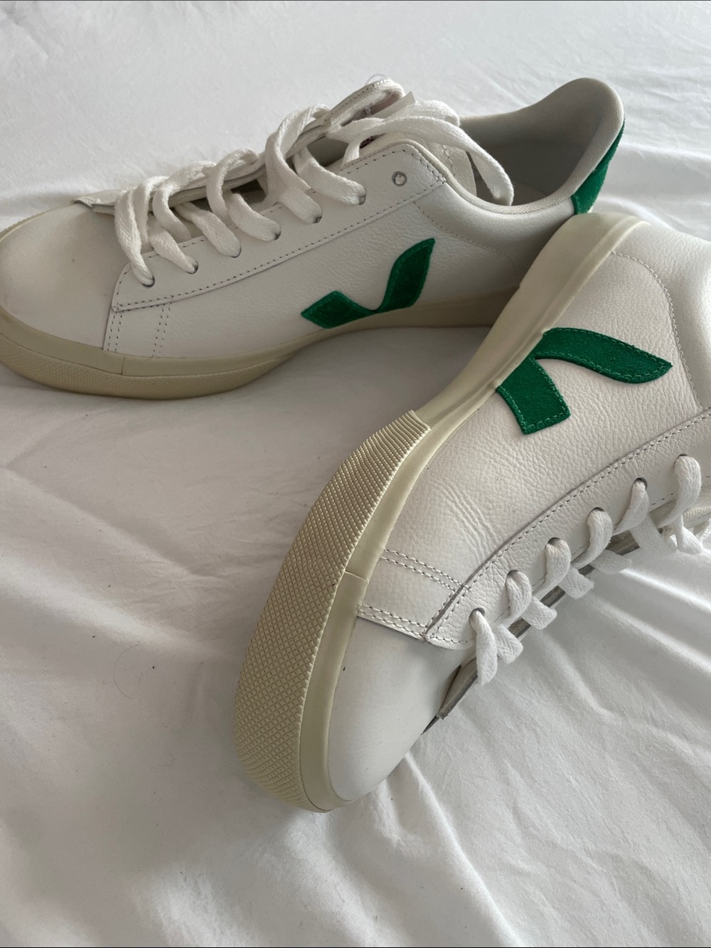 Veja White Sneakers with Green V Logo